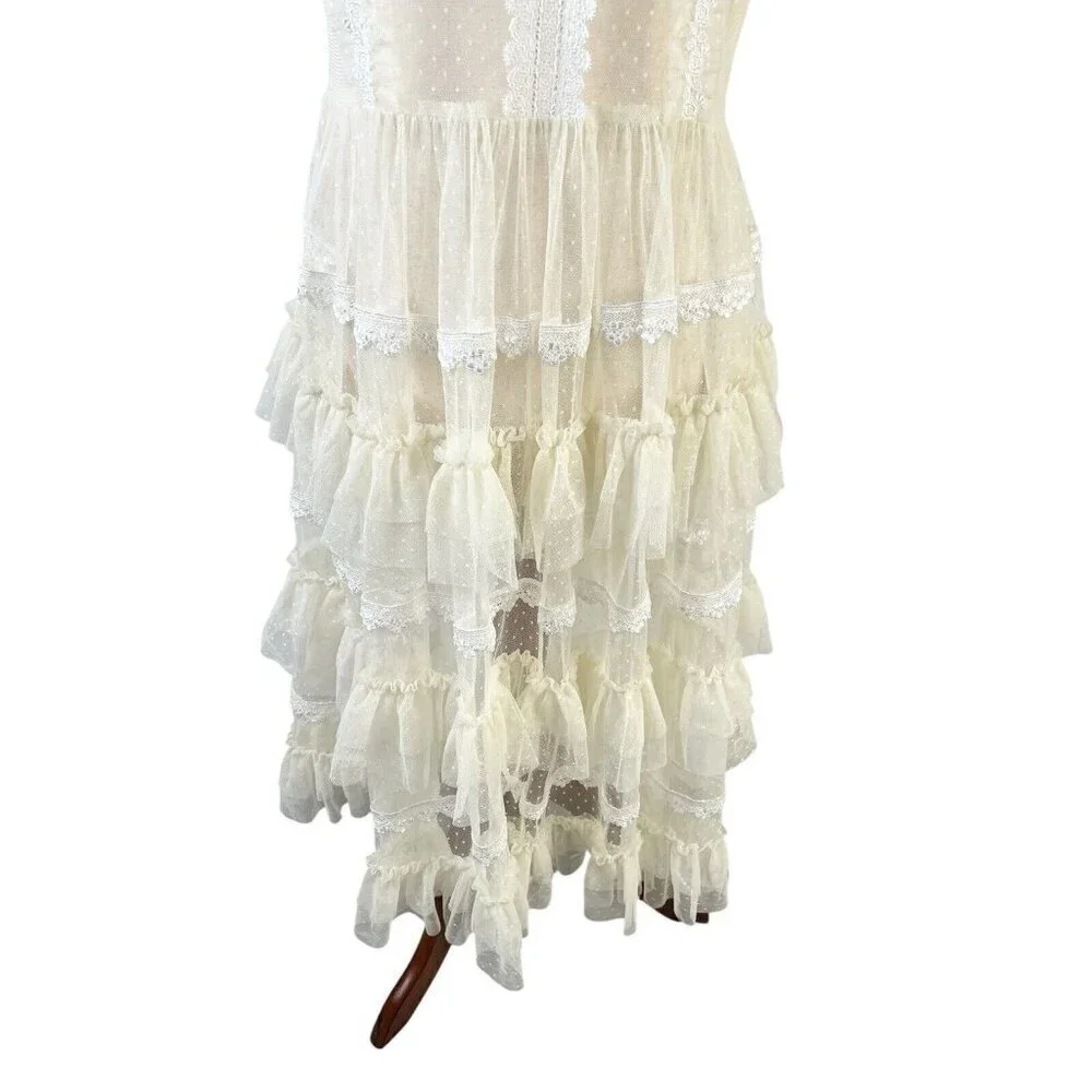 Amy Lynn Dress Cream L Tired Swiss Dot Sheer Fairy Whimsical Romantic Coquette - Picture 3 of 10